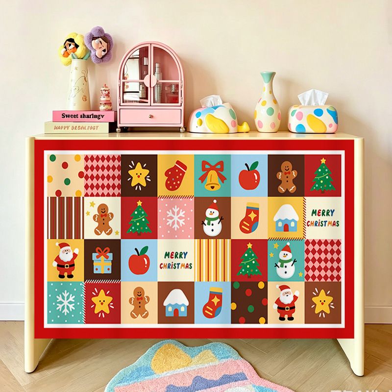 Commercial Kitchen Canopy - VIKAMA Christmas Cabinet Curtain Cartoon Patchwork